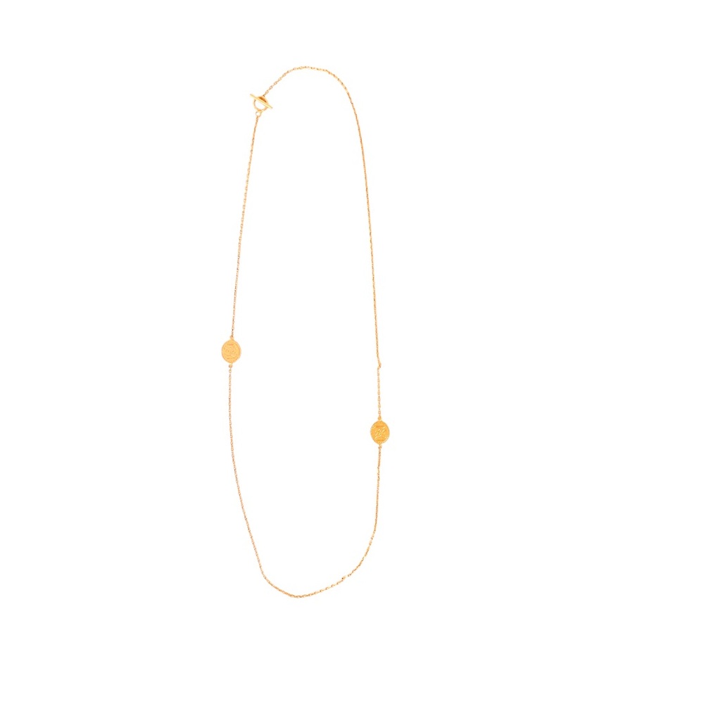 Fendi Gold Tone Long  Logo Necklace